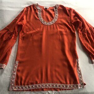 Escapada Fire Orange Beaded Tunic Top Shirt Blouse Womens S Small